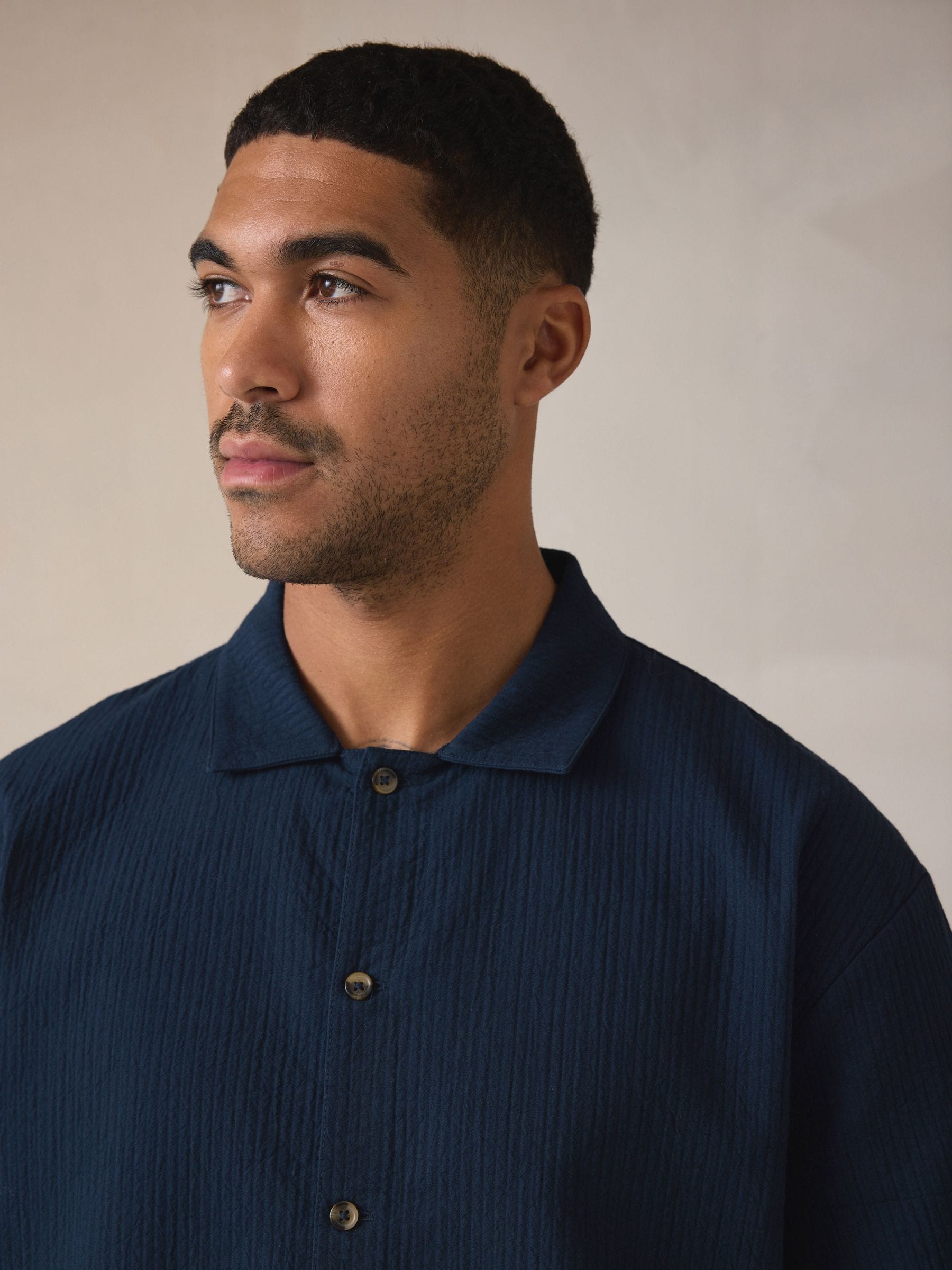 Donkerblauw - Stripe Short Sleeve Button Through Pyjamas Set