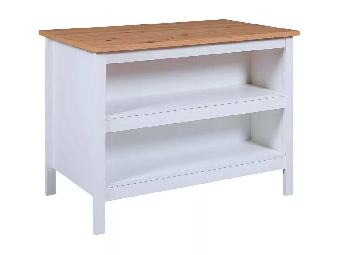 KENNY - Ilot de Cuisine Blanc et Plateau Effet Bois