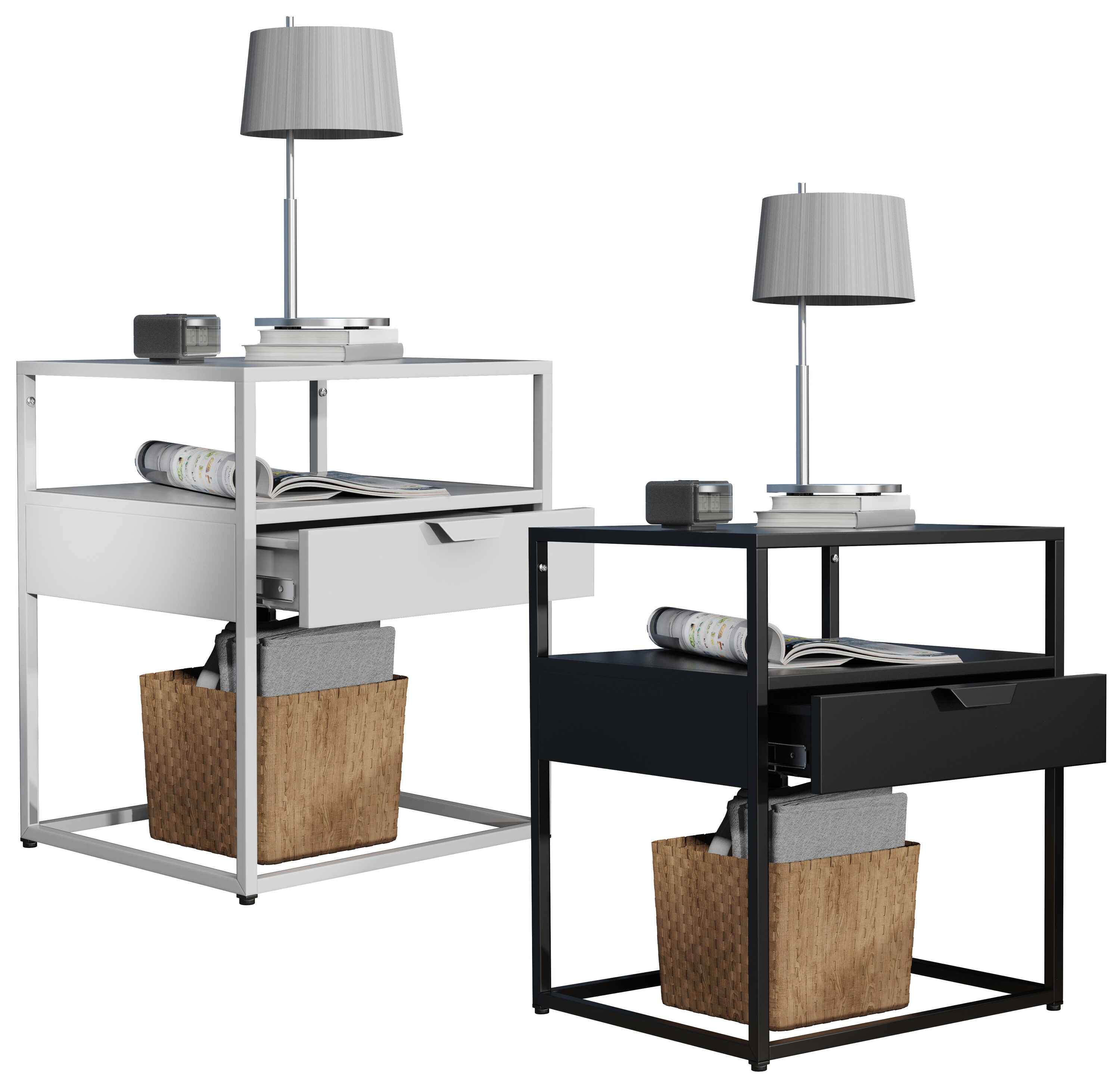 VCM Metall Nachtschrank Beistelltisch Schublade Konsole Nachttisch Flokas M