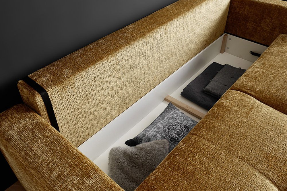Modernes Schlafsofa DIAMOND 235cm senfgelb Chenille Cremona mit Stauraum 3-Sitzer Couch