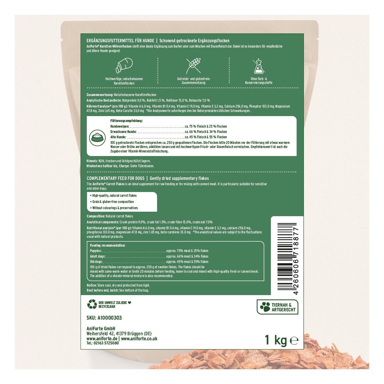 AniForte BARF- Line Karotten-Möhrenflocken 1kg