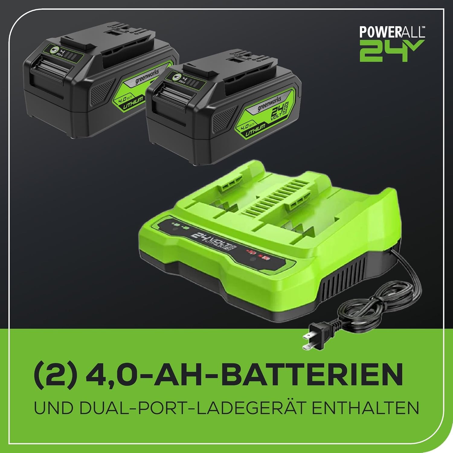 Greenworks 48V (24V x 2) Akku Kettensäge mit bürstenlosem Motor, 35cm Blattlänge, 20 m/s Kettengeschwindigkeit, Auto-Öler, Mit zwei 4Ah Akkus & Doppel-Ladegerät, 3 Jahre Garantie-GD24X2CS36K4X
