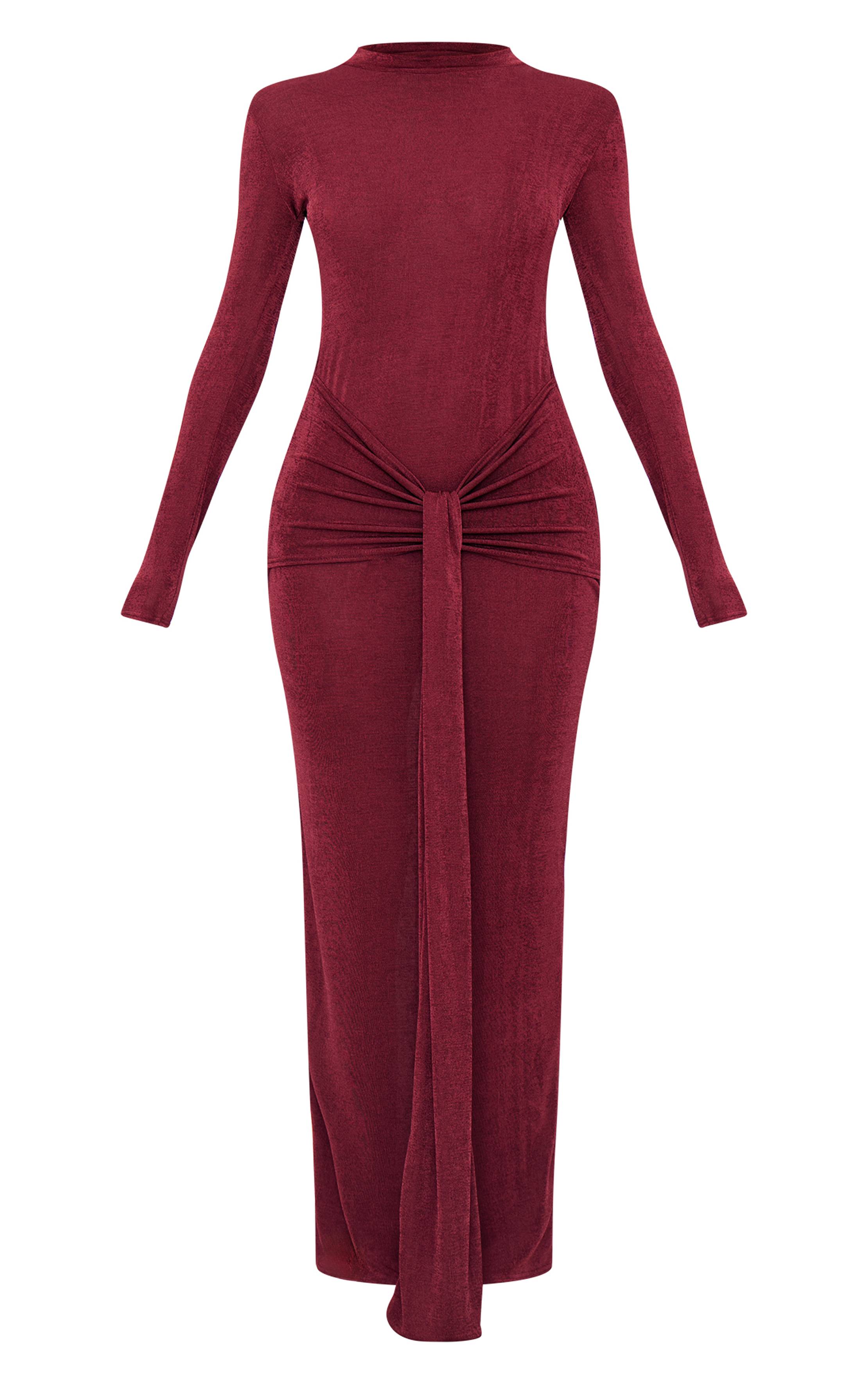 Rouge Bordeaux Robe Longue Portefeuille En Acétate Satiné