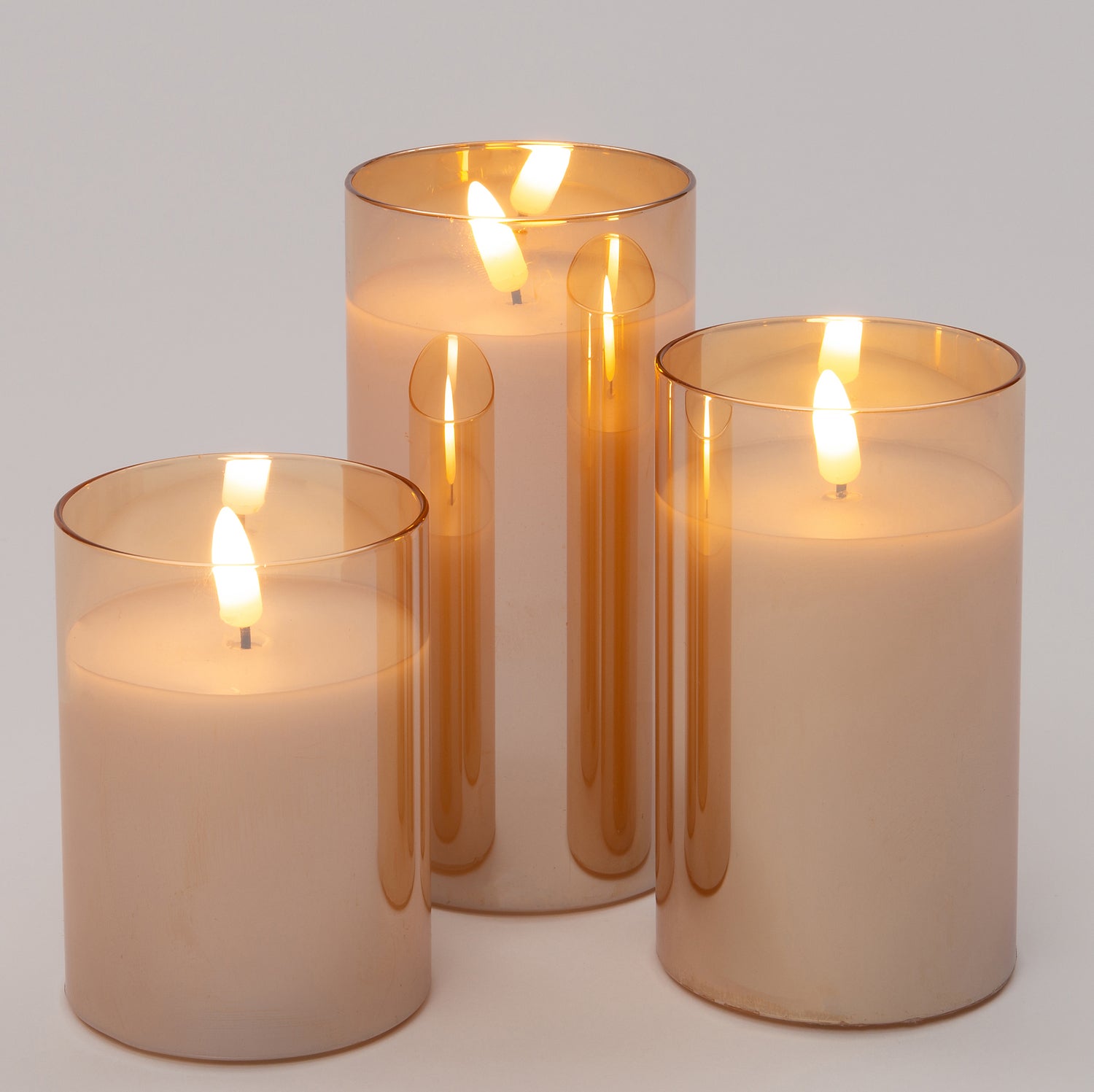 Intratuin LED kaars in glas goud D 7,5 H 10/12/15 cm 3 stuks