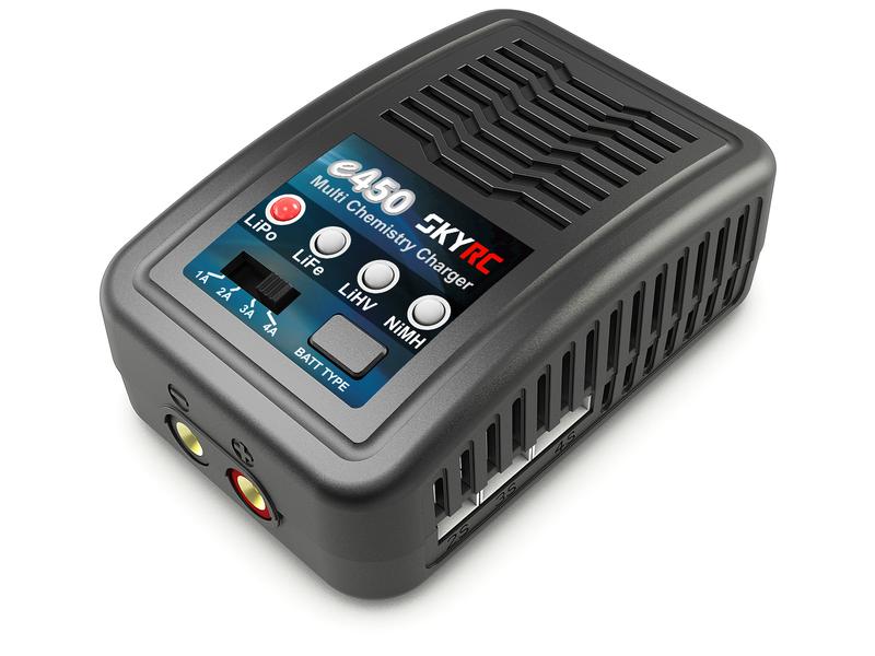 SKYRC Ladegerät E450 2-4S, 50W Ladegerät für 2-4S LiPo und 6-8 Zellen NiMH Akkus