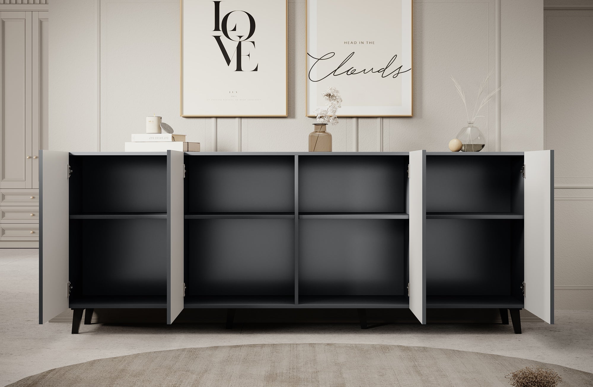 Meubella - Dressoir Vintar - Antraciet - 200 cm