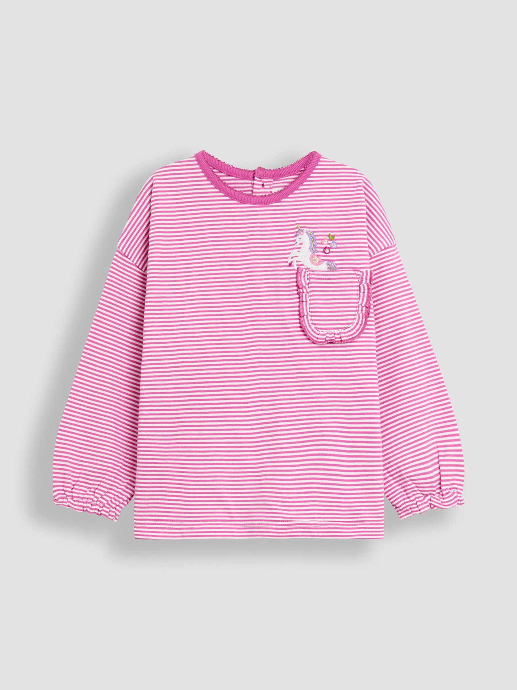 Fuchsia Unicorn - JoJo Maman Bébé gestreepte top met afhangende schouders
