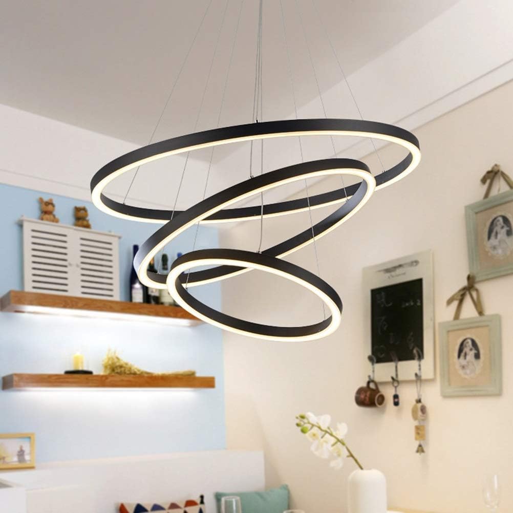 3-Ring LED-Hängelampe Dimmbar Schwarz Kronleuchter 68W LED-Ringleuchte Lampe Moderne LED-Hängeleuchte Rund Ring-Pendelleuchte, Esszimmer Design Lampe Wohnzimmer Leuchte, 20+40+60CM