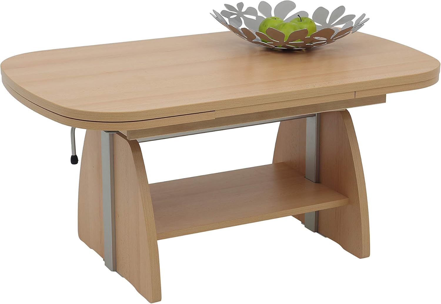 Hela Tische, Funktionscouchtisch Colin, Holzwerkstoff melaminbeschichtet, Dekor Buche, Ablageboden, ausziehbar 107-156, höchenverstellbar mit Lift 53-69cm