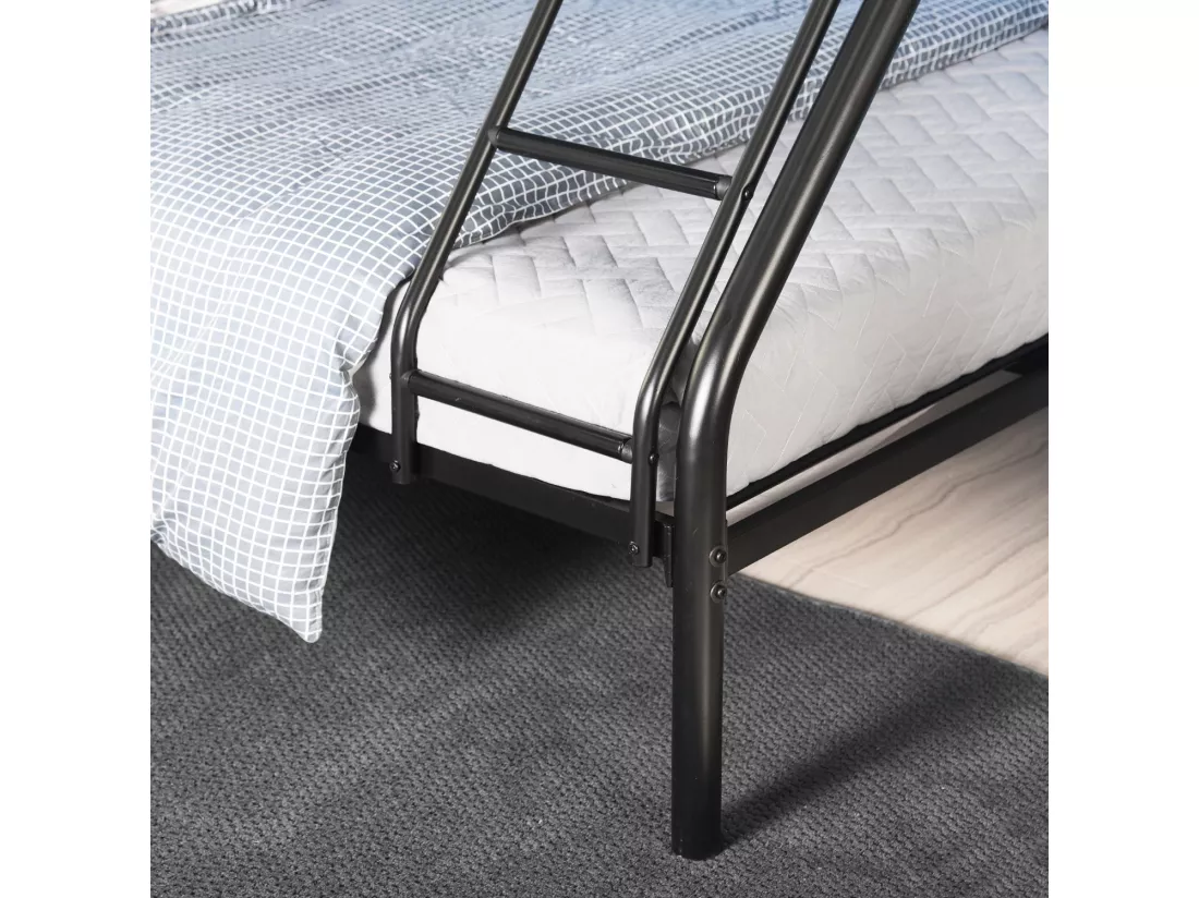 Meubles Cosy Lit superposes Lit surélevé pour 3 Personnes Sommier inclus 90x190 et 140x190cm Métal laqué Noir Style Industriel