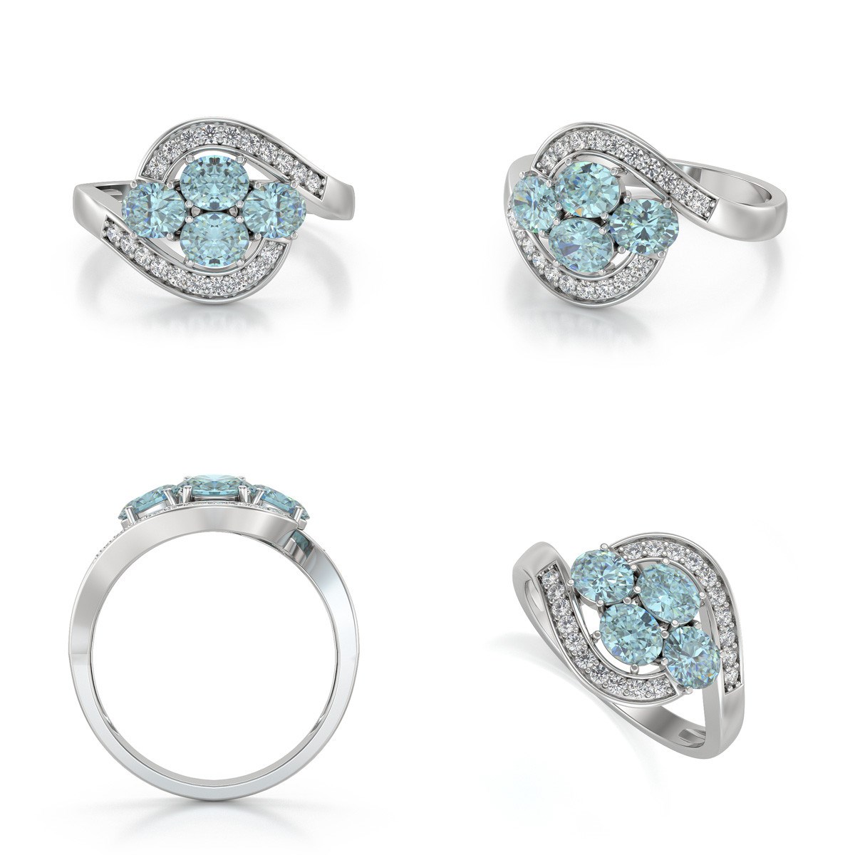 Bague Aigue-Marine et diamants sur Argent 925 2.91grs