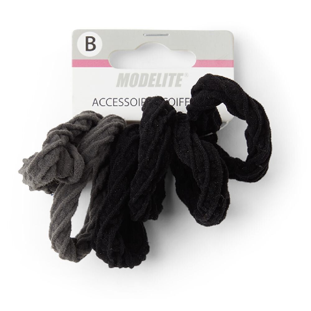 Lot de 6 élastiques à cheveux larges polyester doux noir et gris