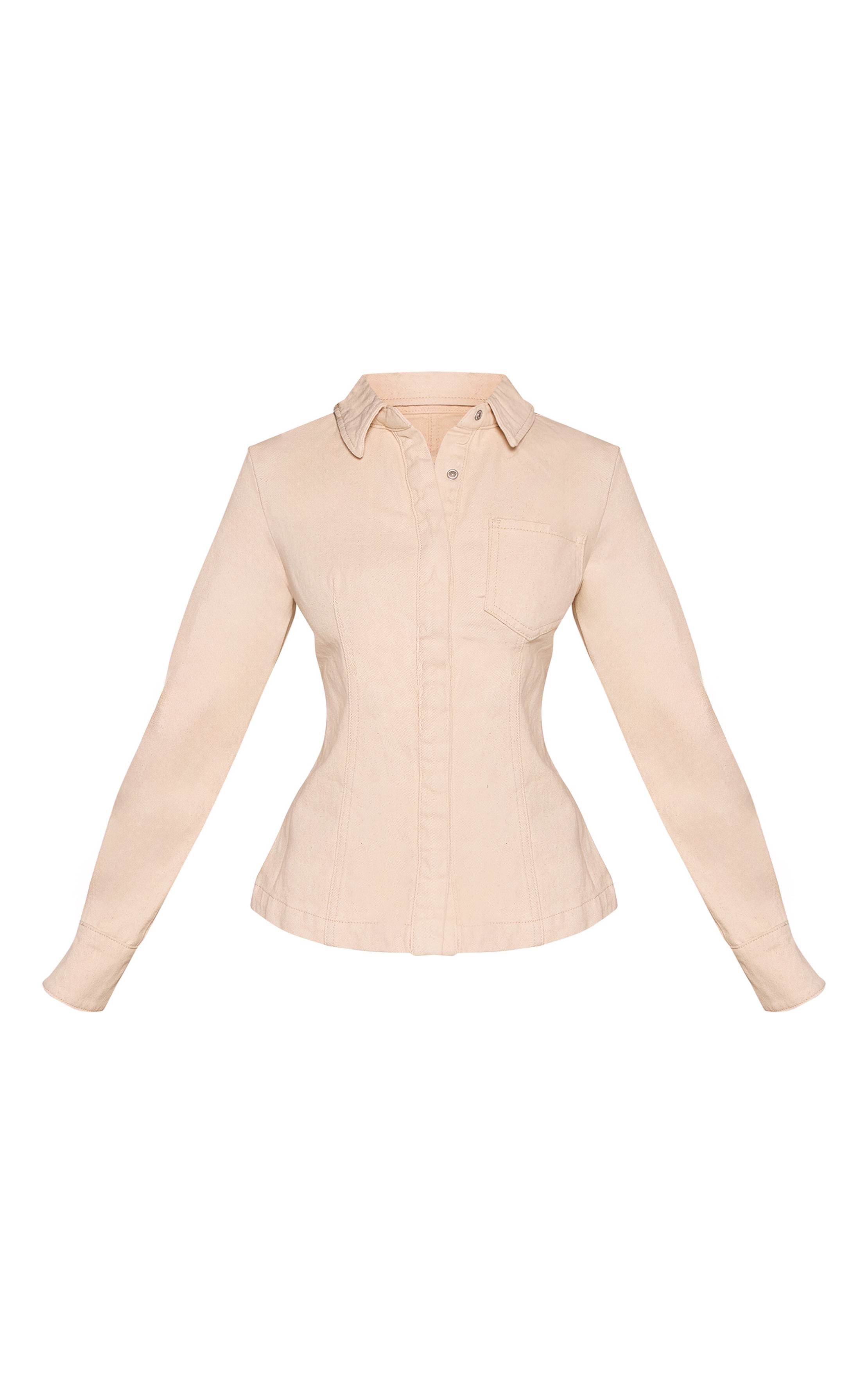Ecru Chemise En Jean Cintrée À La Taille Avec Détail De Poche Petite