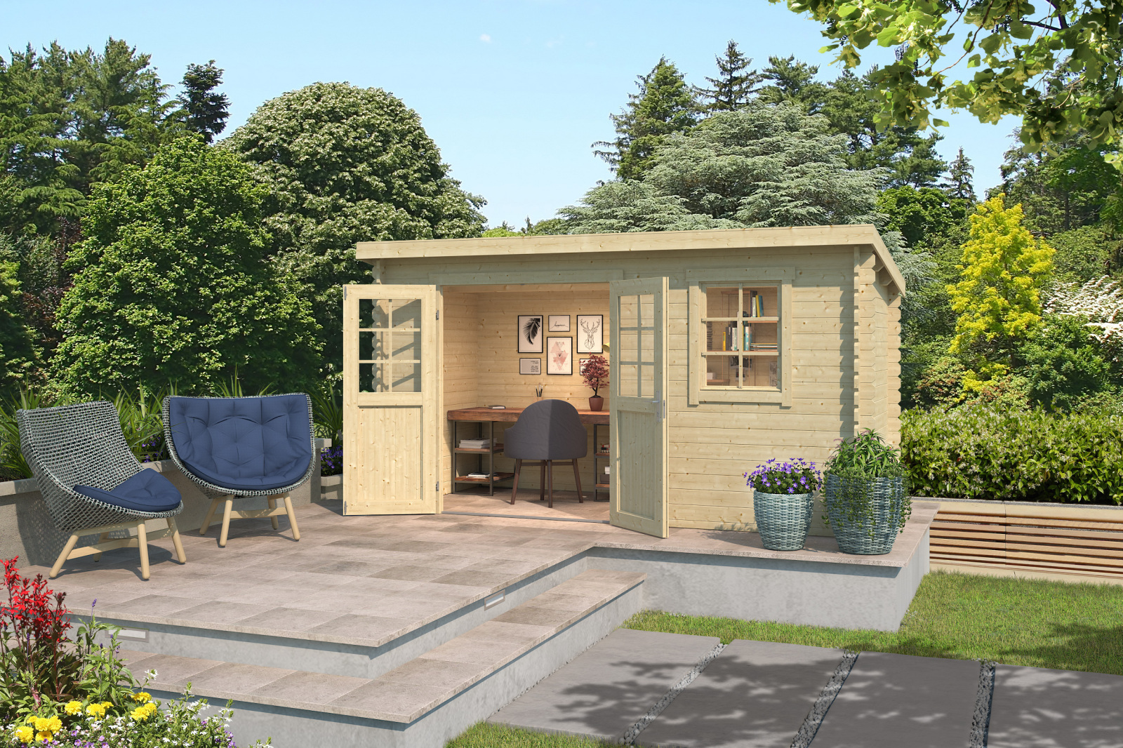 Blockbohlenhaus AMIRA 175 - naturbelassen - Fichte massiv - 380x175 cm