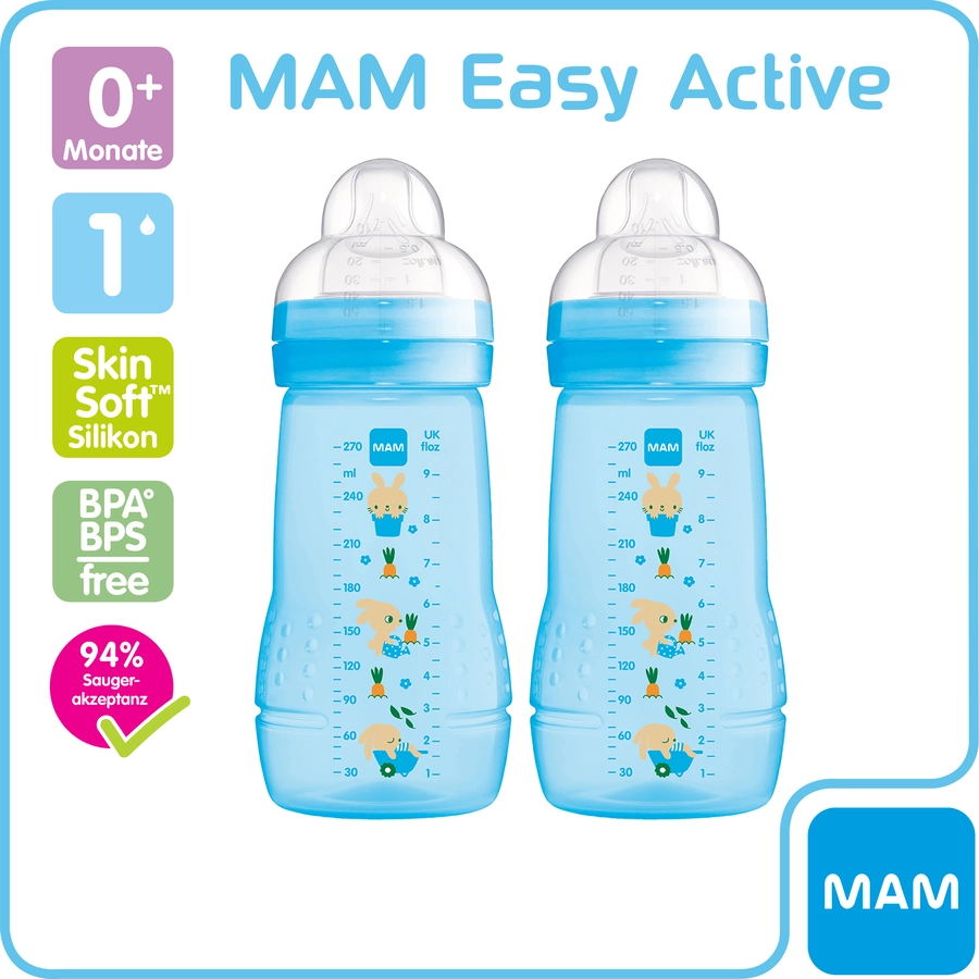MAM Babyflasche Easy Active™ 270 ml, Hase im Doppelpack