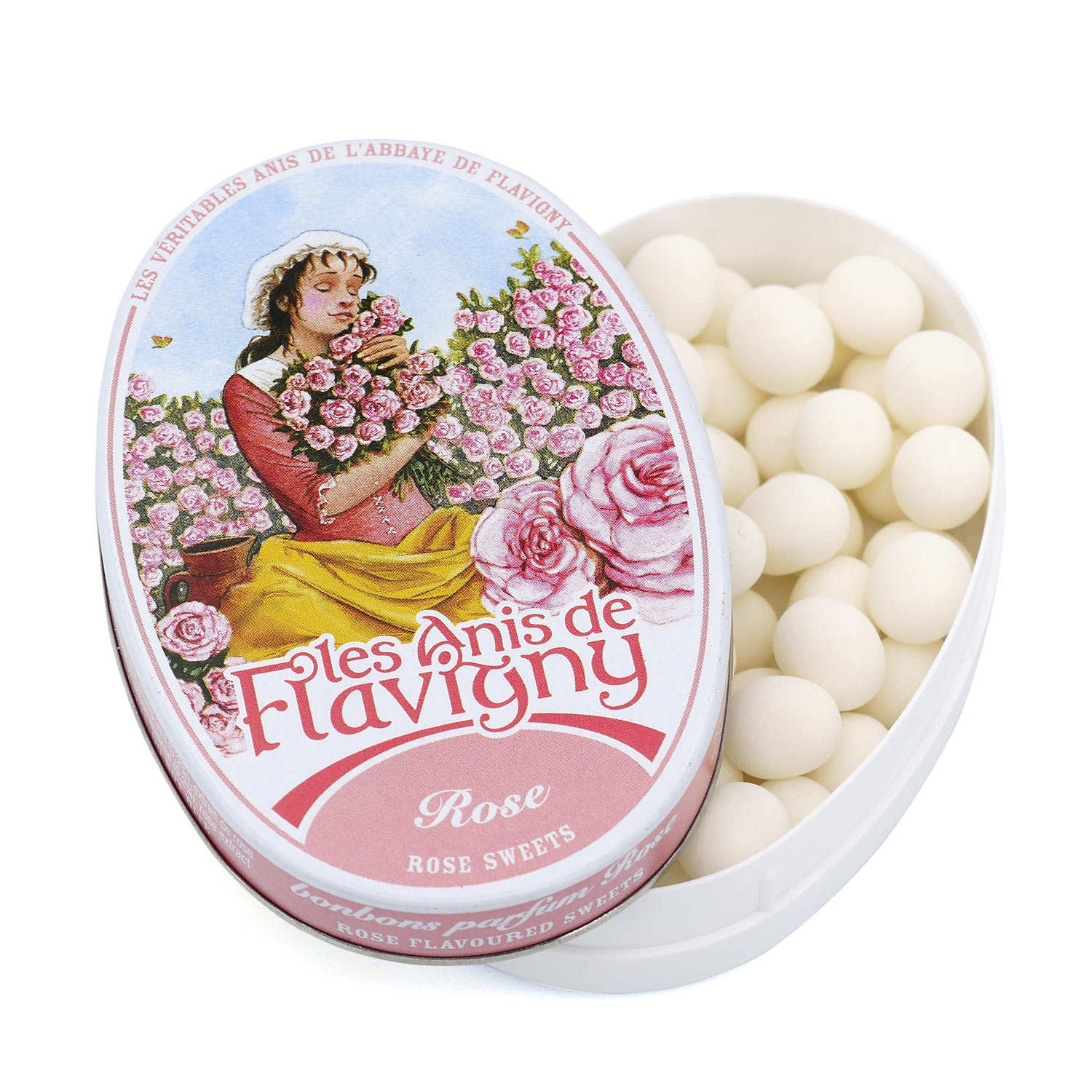 Bonbons à l'anis aromatisés à la rose - Boîte ovale décorée