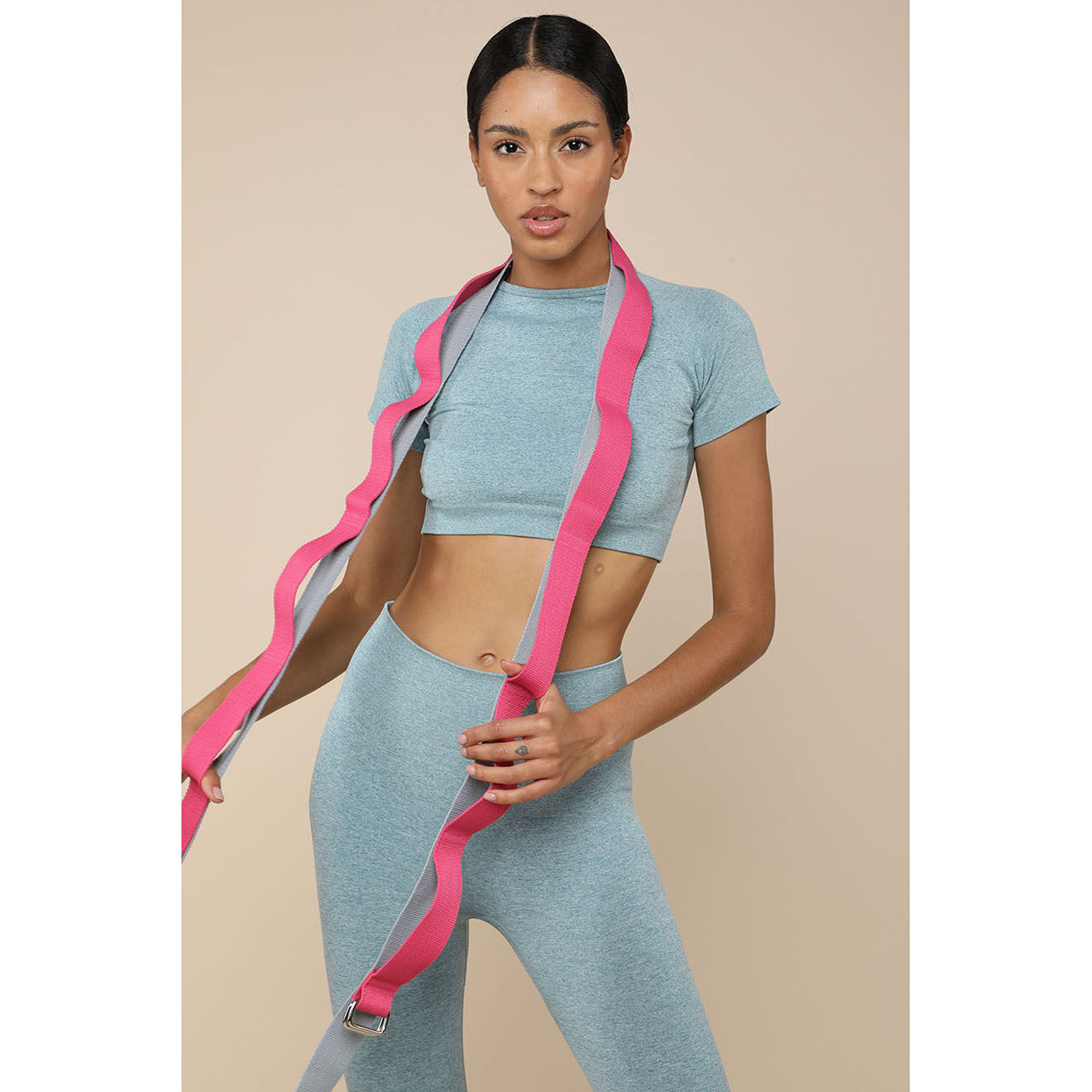 Onamaste Sangle de Yoga avec boucle de prise multiple rose/gris