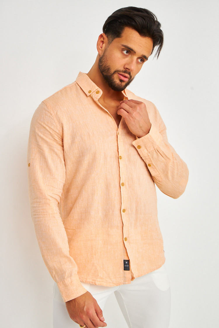 Chemise en lin orange manches longues