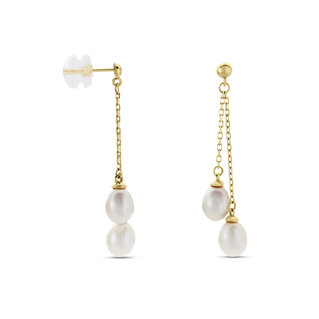 Boucles D'oreilles Pendantes Carrine 2 Fils Or Jaune Perle De Culture