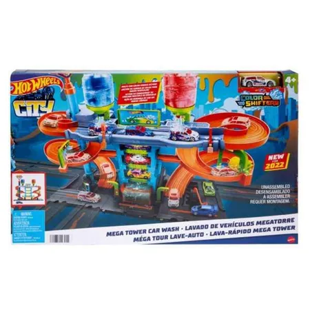 Hot Wheels City Mega Autowaschanlage, 1 Colour Shifters-Fahrzeug, Spielzeug für Kinder