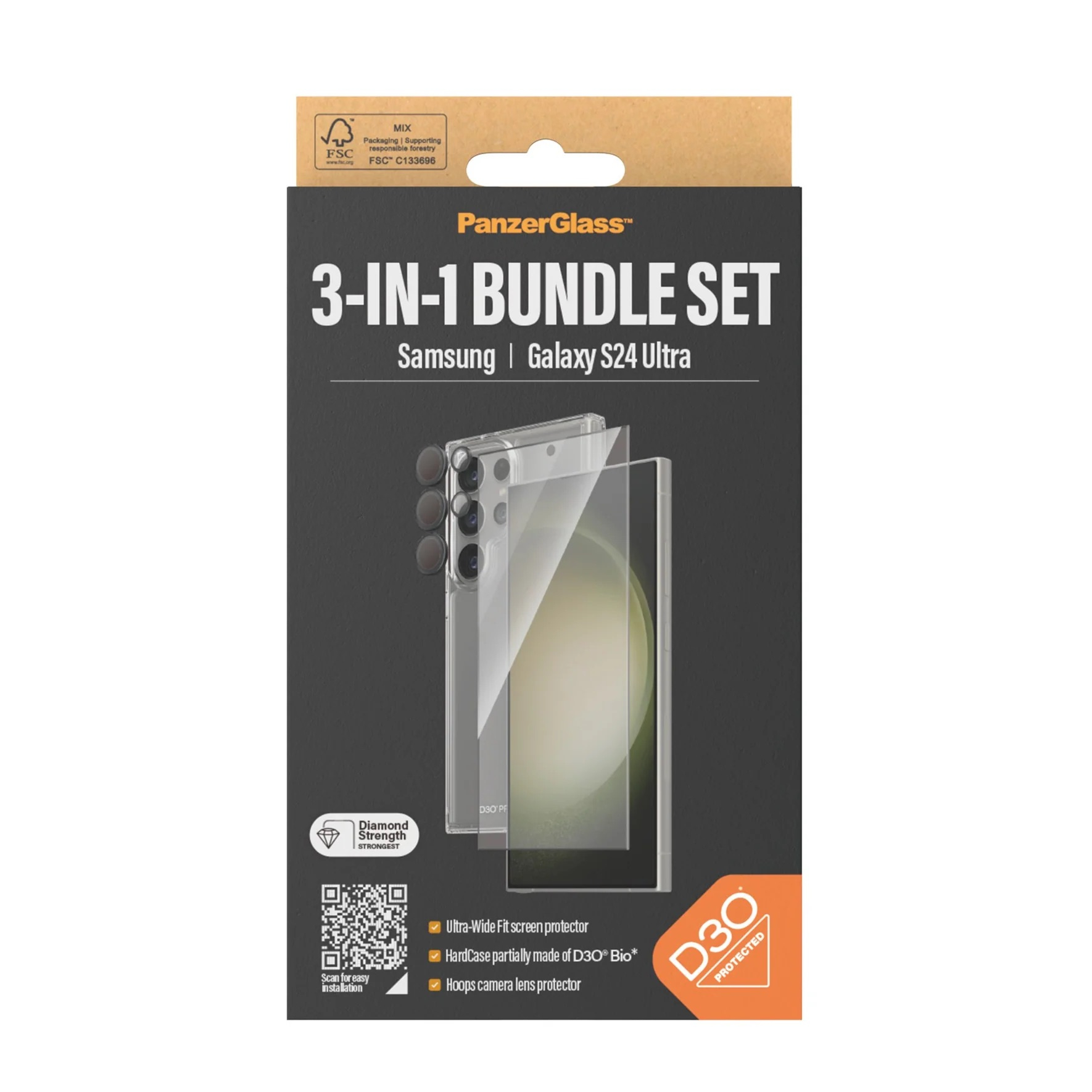 Samsung Galaxy S24 Ultra 3in1 D30 Hardcase Schutzhülle mit Ultra Wide Fit Display- / Hoops Kameraschutz (B1212 7352) - Transparent