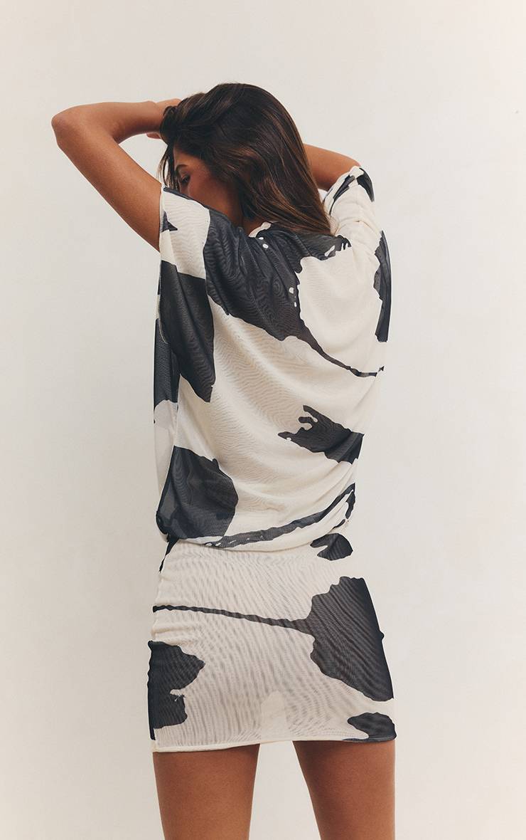 Monochrome Robe Mini En Mesh Imprimé