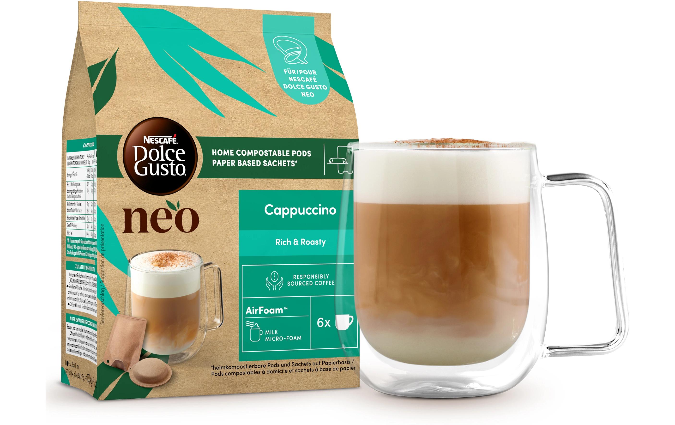 Pods und Sachets Cappuccino 6 PortionenPods und Sachets für die Nescafé Dolce Gusto NEO Kaffeemaschine von Delonghi