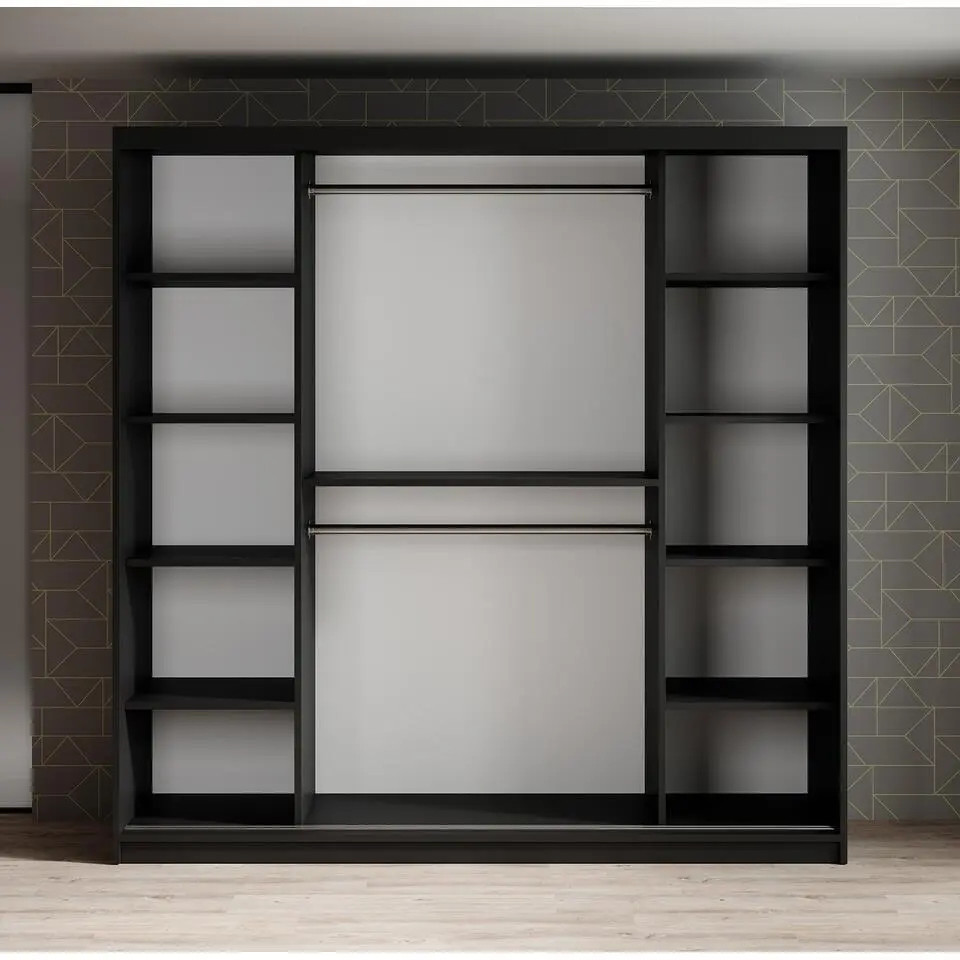 Meubella - Kledingkast Mandalin - Zwart - 200 cm - Met spiegel