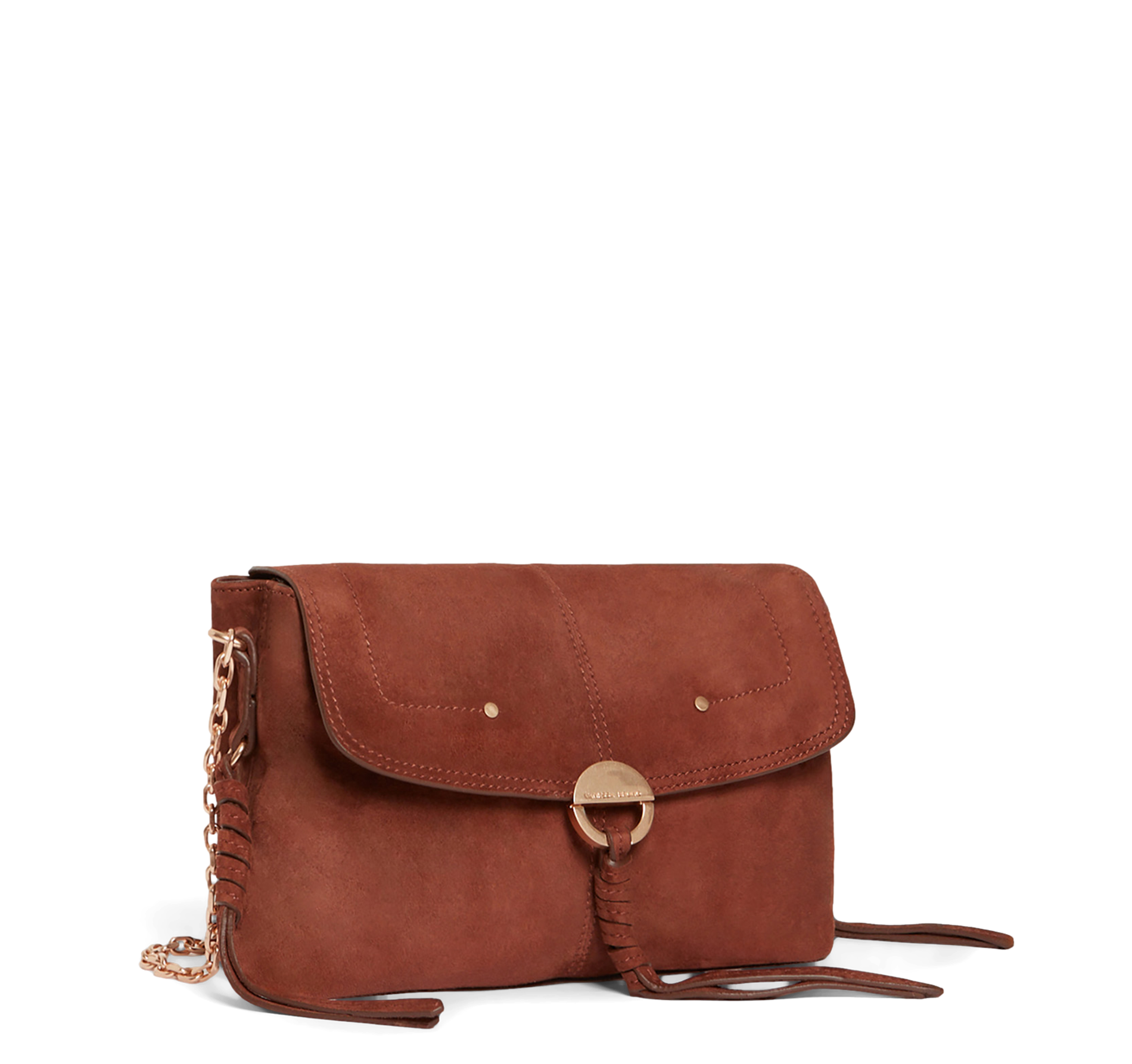 CLUTCH - Sac porté épaule en cuir velours| Marron