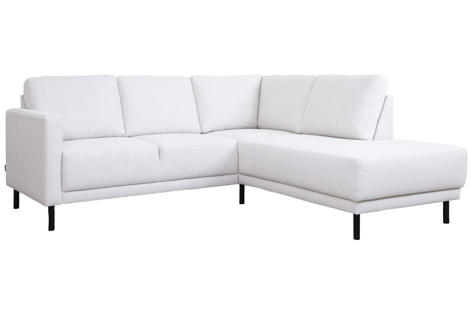 Billy hjørnesofa 2-seter med åpen ende høyre. Tekstil Neve 02 offwhite med sorte ben.