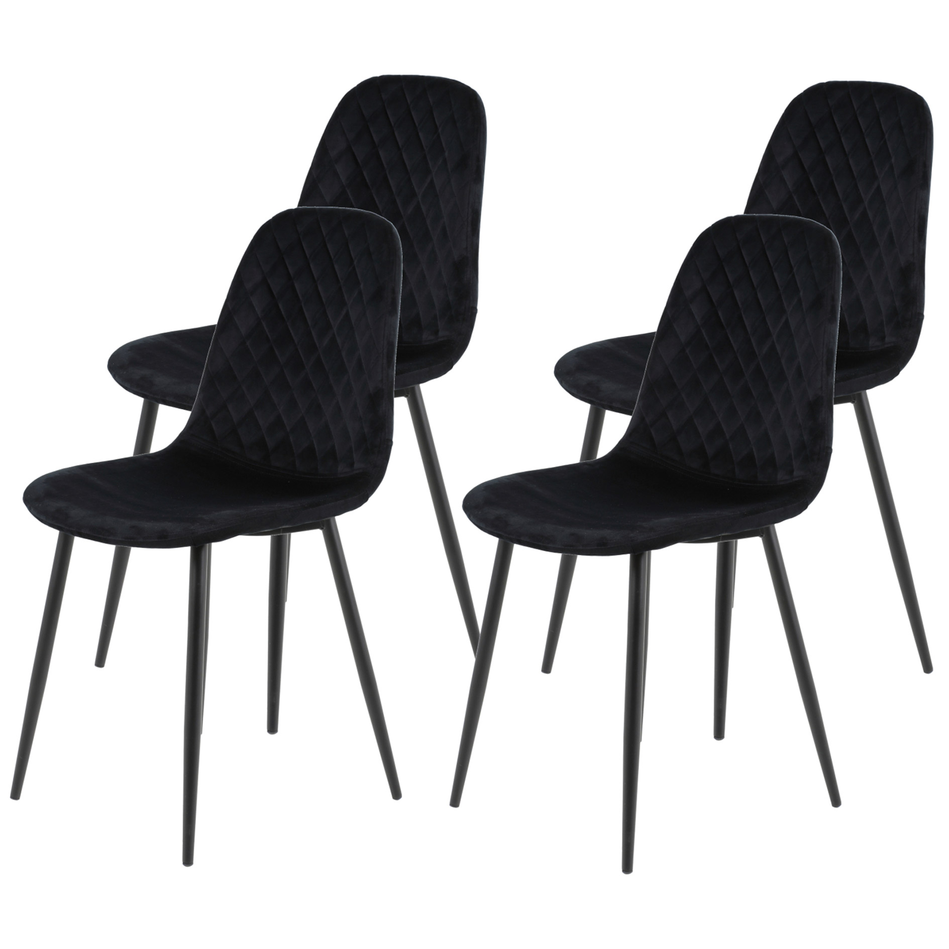 4er-Set Polsterstühle - schwarz - Samtvelours