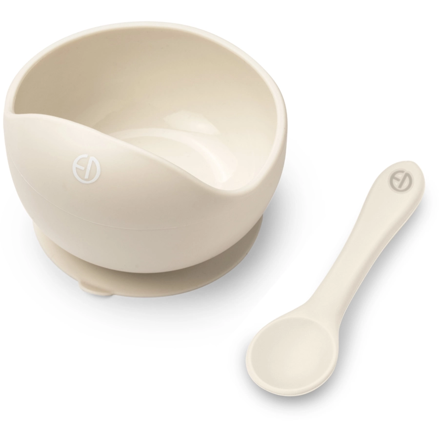 Elodie Silikonschüssel mit Löffel, Vanilla White