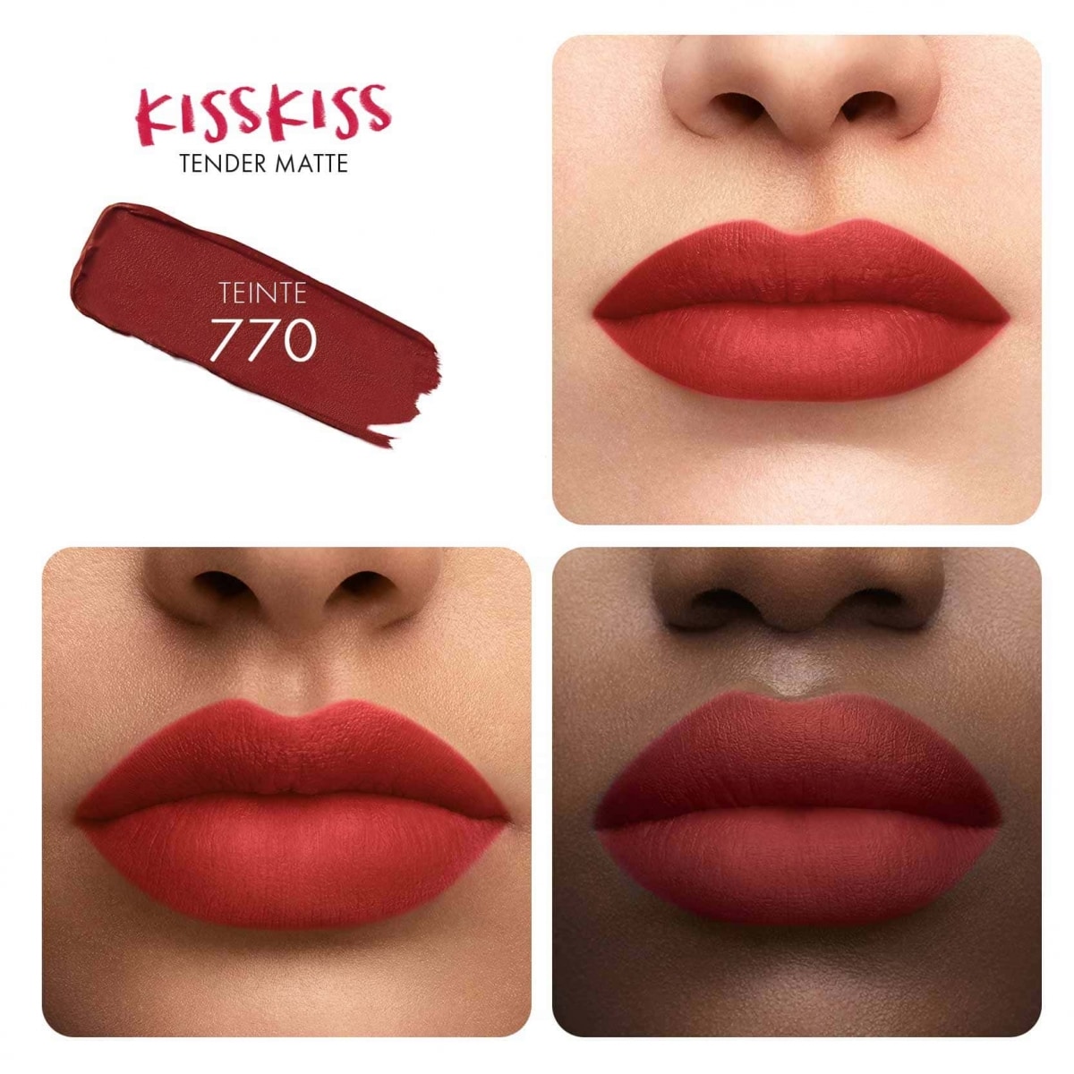 GUERLAIN KissKiss Tender Matte Rouge à Lèvres Mat Lumineux Fin et Fondant Confort 16H