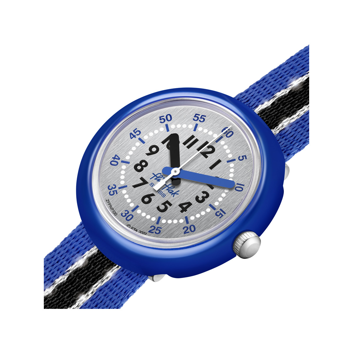 Montre FLIK FLAK Shine Bright Christmas enfant plastique biosourcé bracelet tissu recyclé  bleu