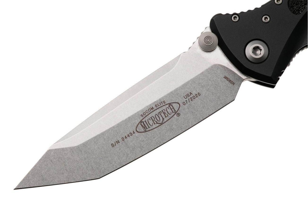 Microtech Socom Elite 161-10, Stonewashed M390 Tanto, Black Aluminum zakmes