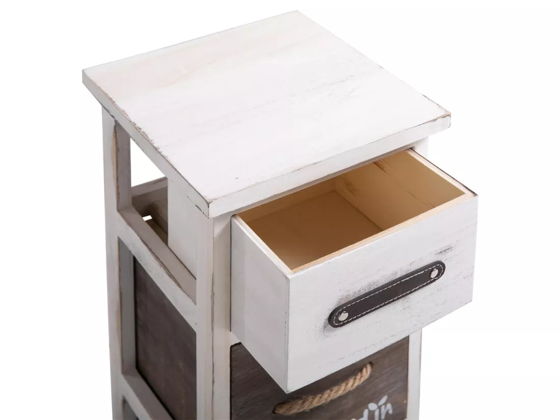 Chiffonnier PADUA table de nuit avec 3 tiroirs, en bois de paulownia blanc style shabby chic vintage rustique campagne