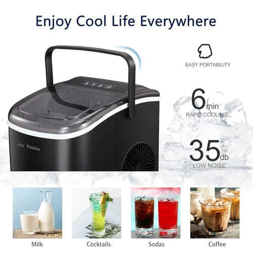 Machine à glaçons Joy Pebble, 9 cubes prêts en 6 minutes, 12 kg/24h, portable avec panier et pelle, pour maison/cuisine/camping/camping car : Cuisine et Maison
