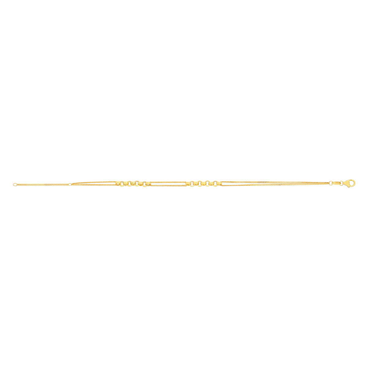 Bracelet or jaune 375 double chaîne motif maille jaseron 19 cm