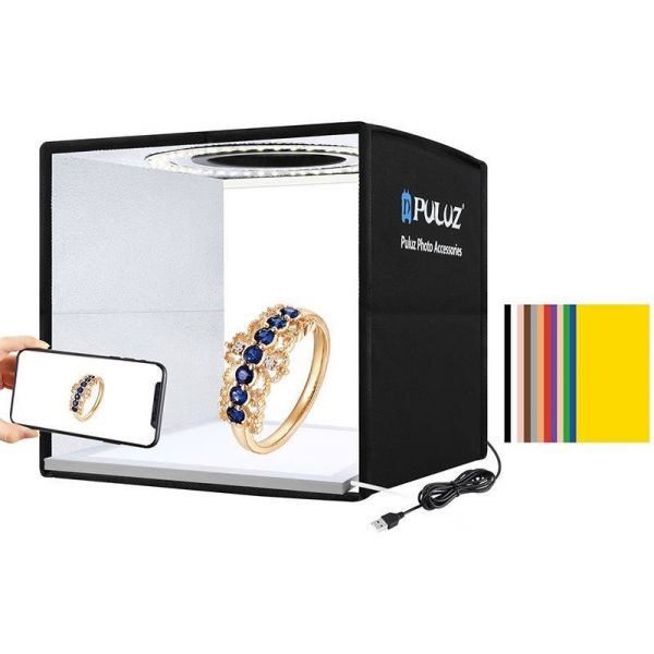 Pulu Mini Estúdio Fotográfico Portátil Dobrável Led 25x25 cm