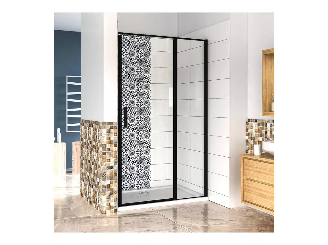 Porte de douche pivotante 120x185cm porte de douche noire en 6mm verre anticalcaire installation en niche