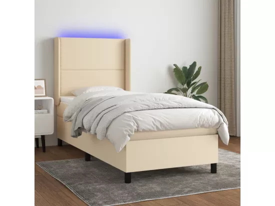 Sommier tapissier avec matelas et LED Crème 90x190 cm Tissu