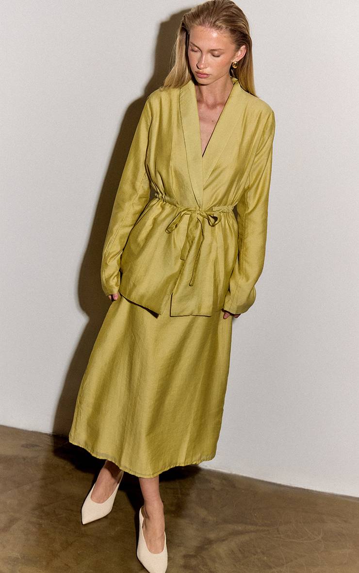 Chartreuse Blazer Cintré À Nouer En Organza Transparent Vert Pâle
