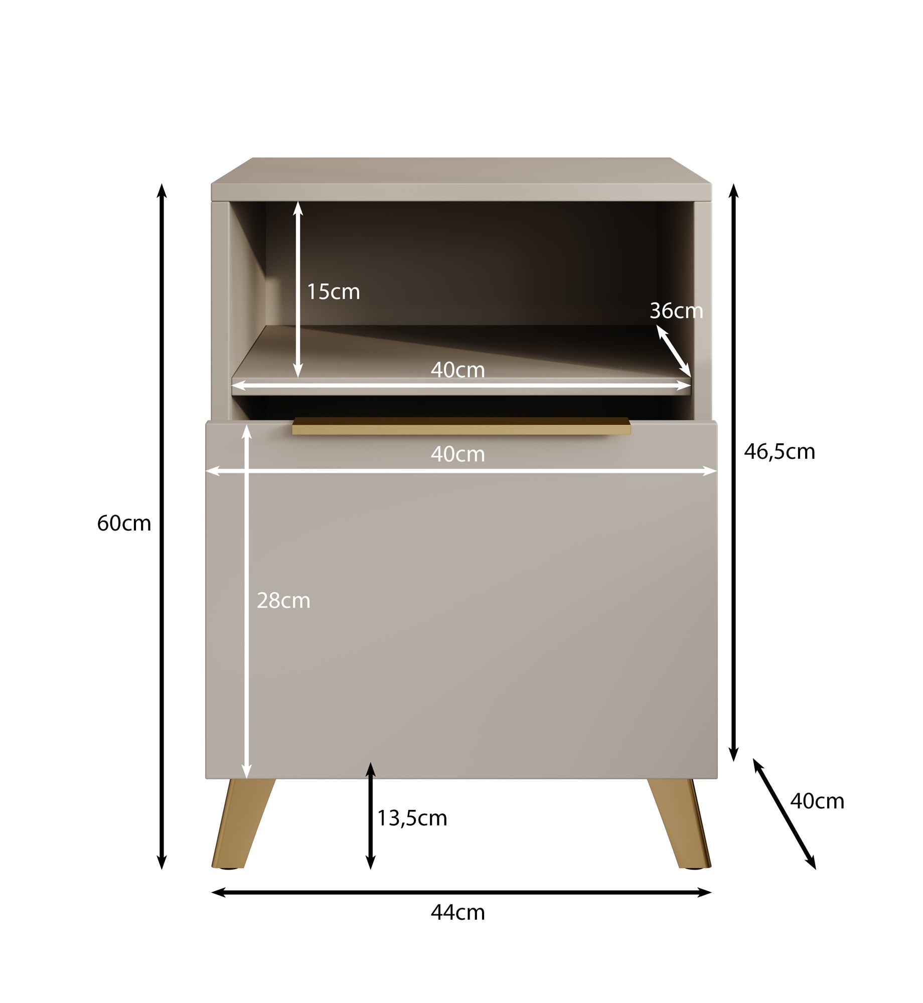 Meubella - Nachtkastje Xiano - Beige - 43 cm