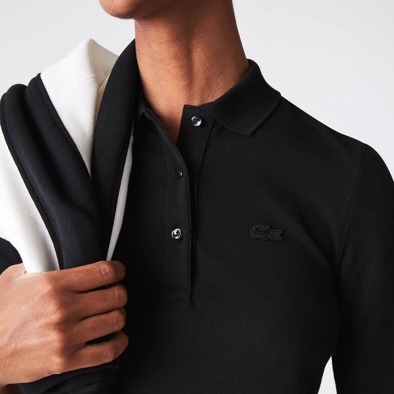 Polo Lacoste slim fit à manches trois-quarts en coton souple Manches Courtes - Noir - Lacoste - Femme
