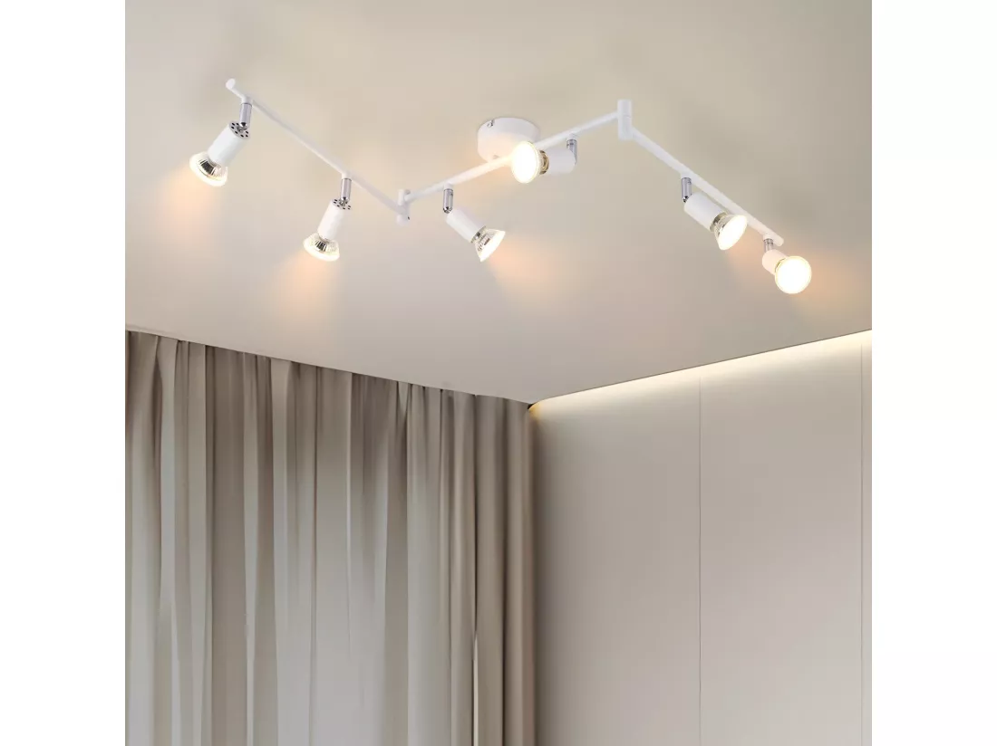 NETTLIFE Plafonnier LED 6 spots GU10 - Spot de Plafond Lampe de Plafond Moderne Intérieur Blanc pour Salon Salle de Bain Cuisine Bureau