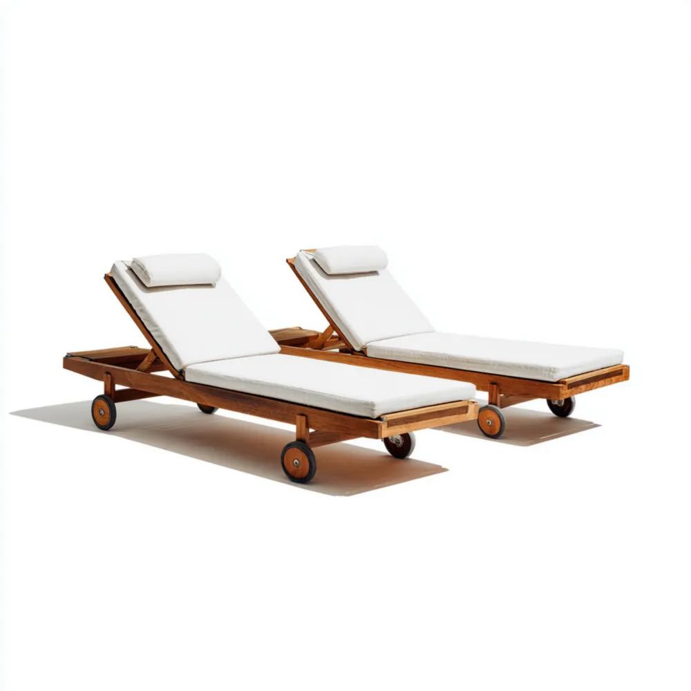 Gartenliegen Set - Akazienholz mit Weißen Kissen - Verstellbare Rückenlehne - Klassisches Design 200x65x32 cm