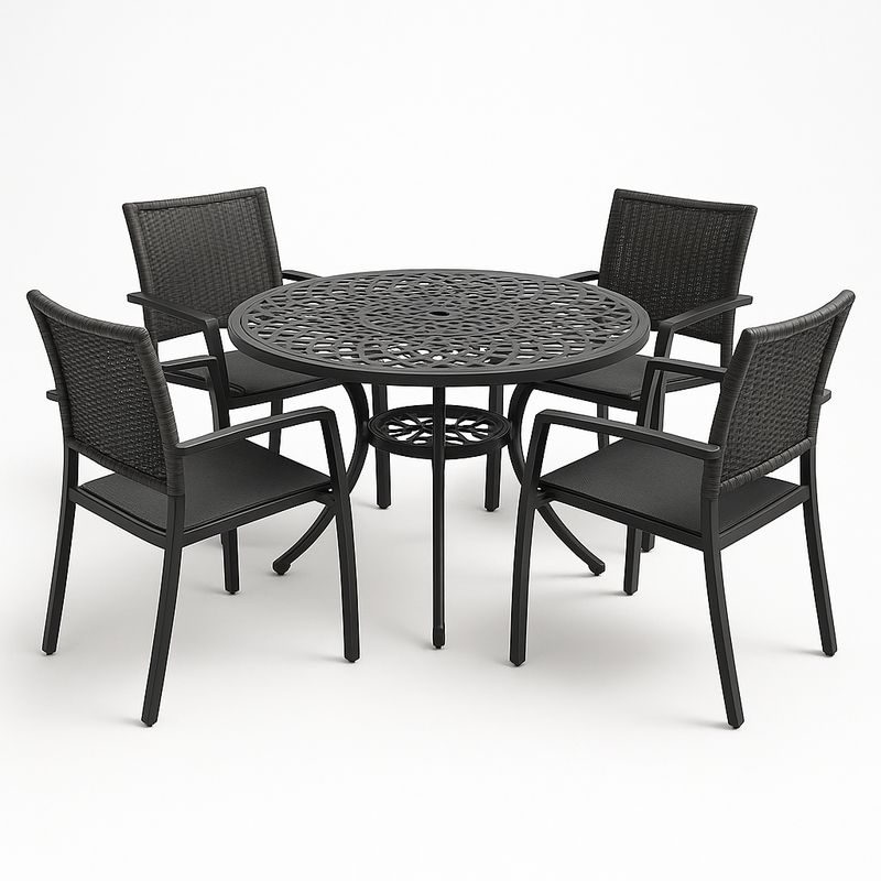 Gartenset aus Aluminium mit Rundtisch und 4 Stühlen Schwarz
