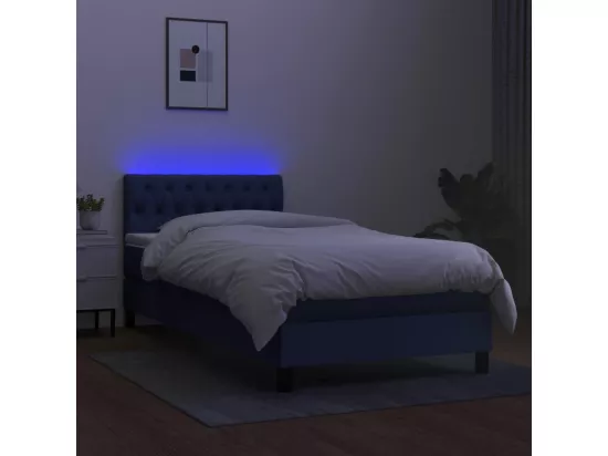 Sommier tapissier avec matelas et LED Bleu 90x190 cm Tissu