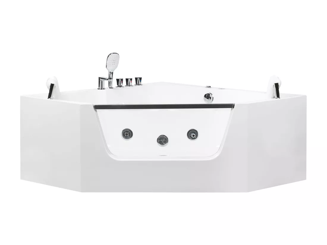 Baignoire balnéo d'angle blanche 150 x 150 cm CANTALLA