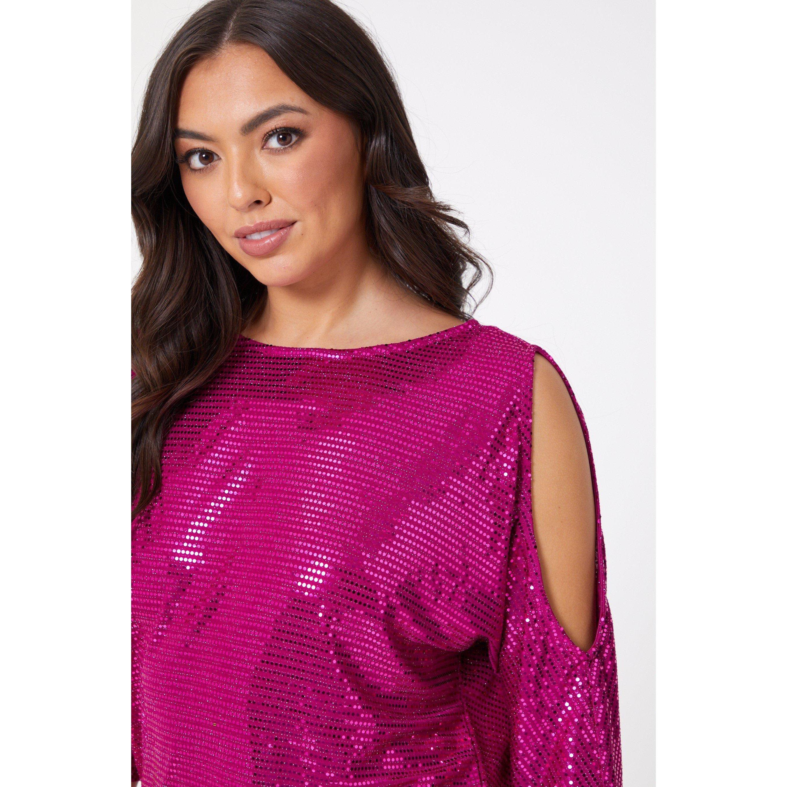 Be You Ladies Glitter Cold Shoulder Top